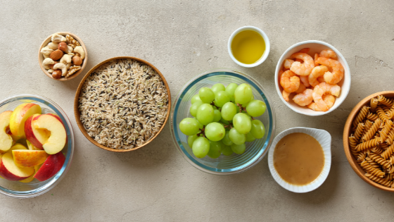 Bowls of healthy, natural foods