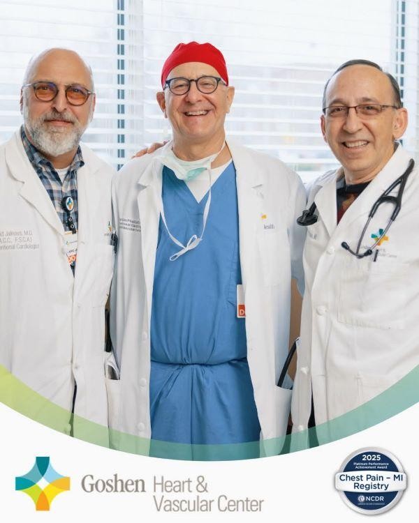 Three doctors from the Goshen Heart Vascular Center standing together