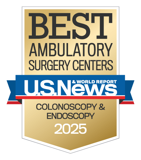 Logo of an award for the best ambulatory surgery center from U.S. News and World Report 2025