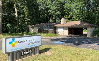 Goshen Heart and Vascular Center Mishawaka building with sign in front yard