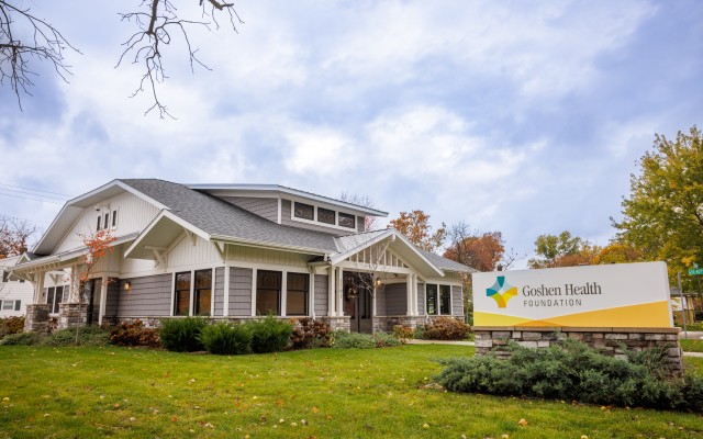Goshen Health Foundation building with sign in front