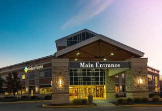 Goshen Hospital main entrance in the evening light