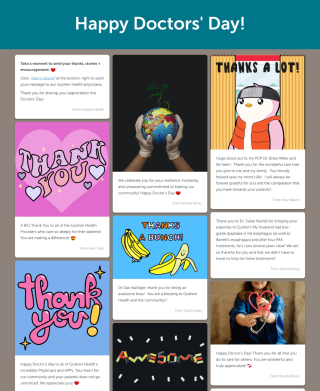 Several thank you cards in honor of Doctors day
