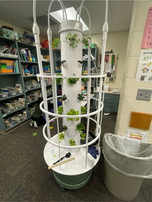 Tall tower garden in a classroom